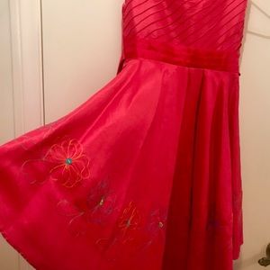 Red chiffon satin embroidered flower dress size 7
